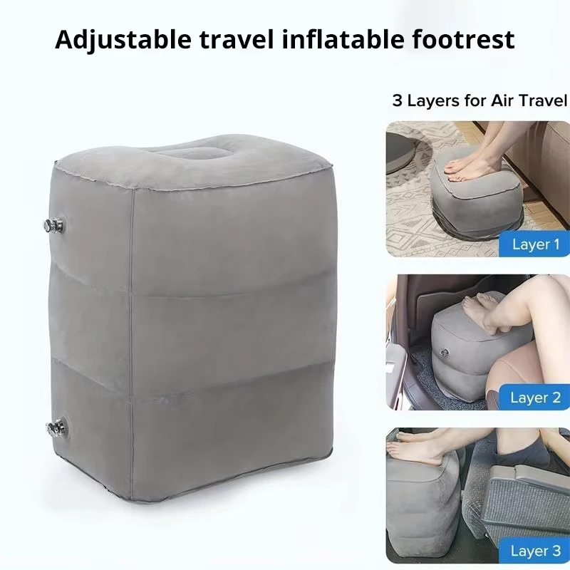 Cuscino gonfiabile per poggiapiedi da 1 pezzo per sgabello da viaggio portatile regolabile a tre strati di altezza per cuscino per gamba poggiapiedi