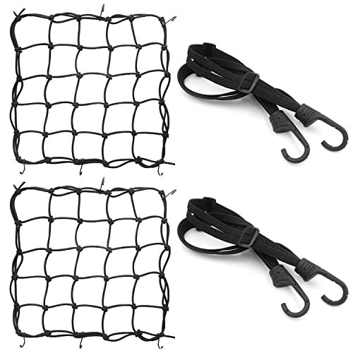 2 Rete Ragno e 2 Moto Elastica con Ganci per Fissare i Bagagli Casco Elastici per Portapacchi Moto (2+2)