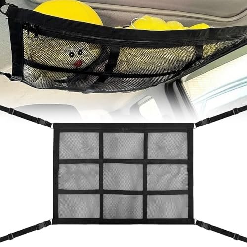WAWJ® Rete Portaoggetti Auto, Universale Rete Portaoggetti da Soffitto per Auto, Portabagagli per Soffitto Interni per Quattro Braccioli da Tetto SUV Jeep