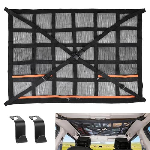 DBREAKS Rete Portaoggetti da Soffitto per Auto, 90 * 65 cm, Universale Carico per Soffitto Auto Interni con Cerniera, per SUV, Auto, Lunghi Viaggi, Nero