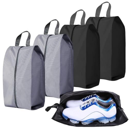 GXGM 4 Pezzi Porta Scarpe da Viaggio, Sacchetti per Sacca Scarpe, Borsa Impermeabile Portatile con Maniglia, L (Nero Grigio)