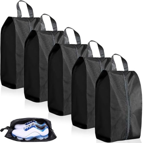 JEYORZY 5 pezzi Borsa per Scarpe, sacchetti per scarpe da viaggio, Portatile Borsa Scarpe per Scarpe, antipolvere, per riporre scarpe, organizer per scarpe, unisex, uso domestico e in viaggio, Nero