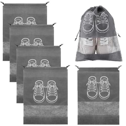 5 Pezzi Borsa Porta Scarpe da Viaggio, Non Tessuto Sacchetti porta Scarpe, Portascarpe da Viaggio Antipolvere, Sacchetti per Scarpe, Borsa per Scarpe per uso quotidiano e da viaggio, 42x36cm