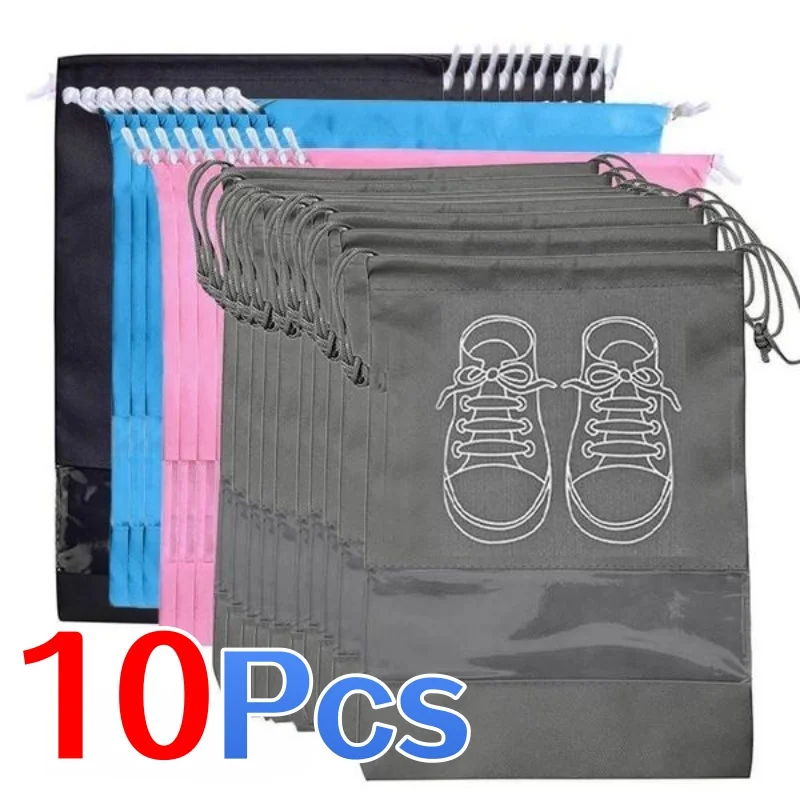 10 Sacche Porta Scarpe Sospese in Tessuto Non Tessuto, Organizer Portatile Multicolore, Sacchetto Salvaspazio per Armadio e Viaggi