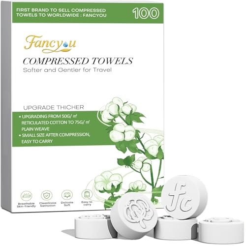 Fancyou Asciugamani Compressi Monouso, Salviette Compresse Addensato, Morbidi Compressed Towels Cotone Salviette Struccanti,Asciugamano Compresso per Viaggio Hotel Salone di Bellezza(100 Pz Verde)