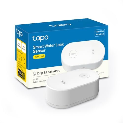 Tapo T300 Sensore Intelligente di Perdite d'Acqua, Avviso di Gocciolamento e Perdite, Allarme 90dB, IP67 Impermeabile, Notifica dell'APP, Posizionamento Flessibile, Hub Obbligatorio