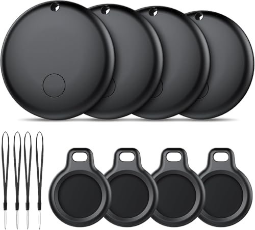Android Smart Tag, Tracker con Google's Find Hub (Solo Android), IP68 Impermeabile, Bluetooth Localizzatore con Custodia Protettiva, Trova Oggetti per Chiavi/Bagagli/Portafogli, 4 Nero
