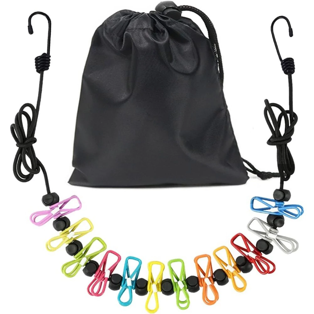 1 set stendibiancheria portatile retrattile da viaggio, 12 clip per vestiti, linea di abbigliamento con borsa, per stendibiancheria da interno, esterno