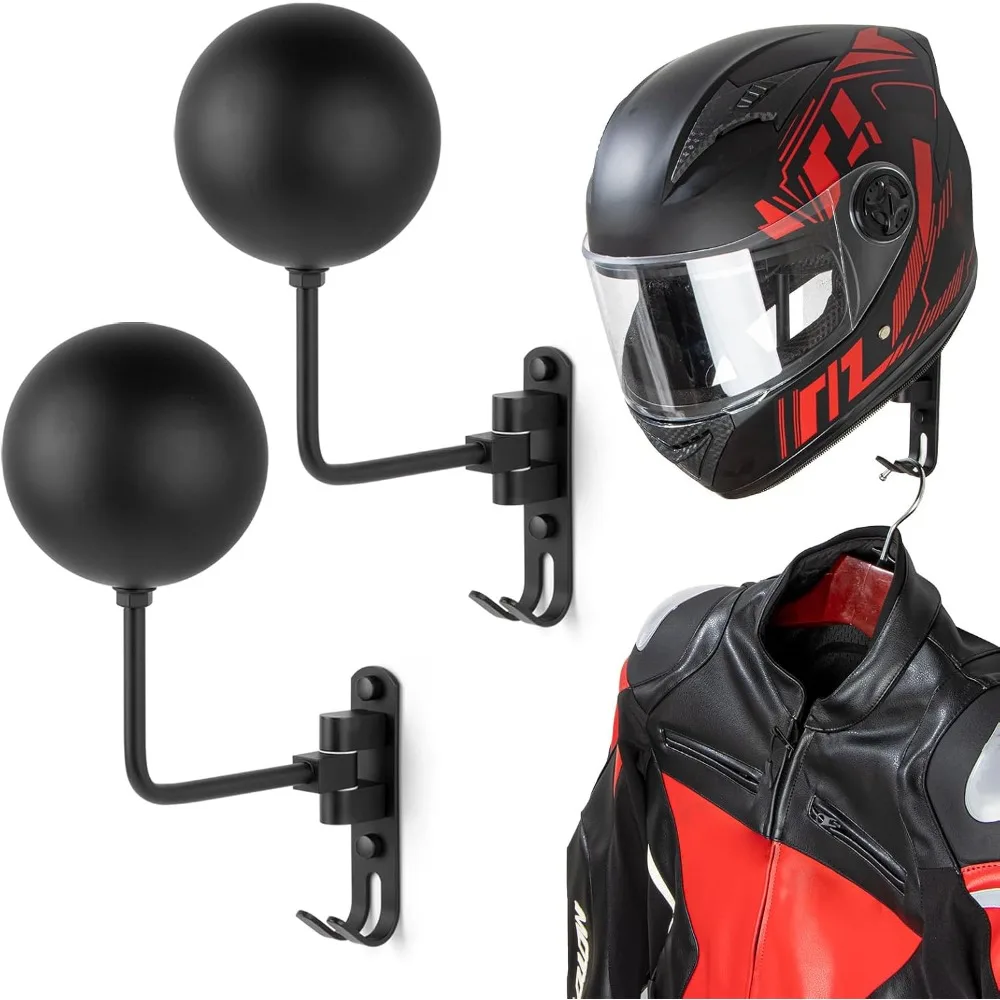 180 ° Supporto Girevole da Parete per Casco Moto con Ganci per Bici, Cappelli, Giacche, Chiavi - Organizzatore da Garage