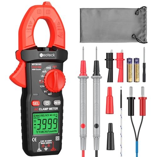 Neoteck Pinza Amperometrica Digitale Multimetro con Pinza True RMS 600A 4000 Counts Tester Corrente AC Tensione AC/DC Capacità Continuità Resistenza NCV per Elettricisti Industriale e Energia Solare