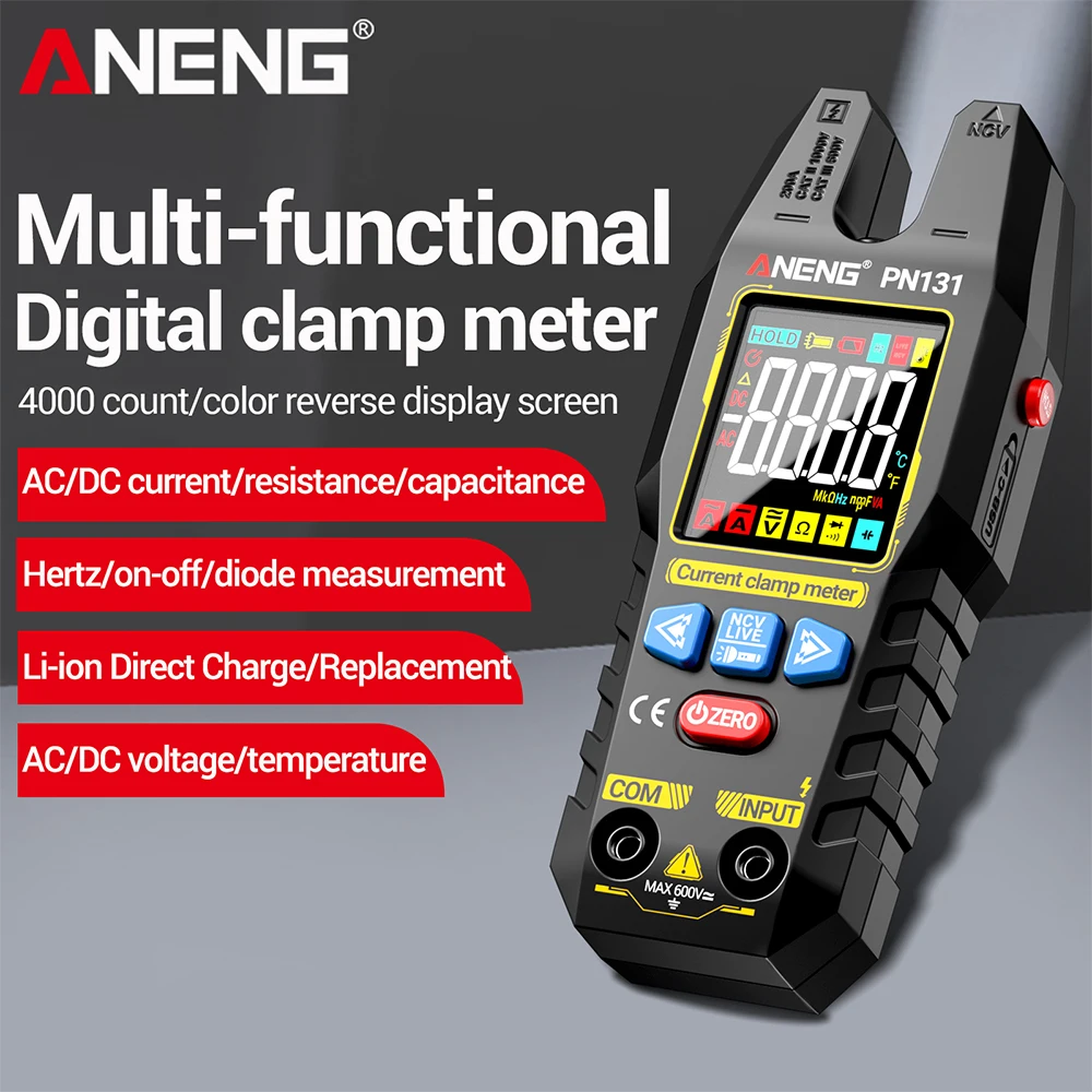 ANENG PN131 Pinza Amperometrica Digitale Ricaricabile 4000 Conti AC/DC Amperometro con Selezione Automatica della Scala Tester di Tensione NCV Strumento per Elettricisti