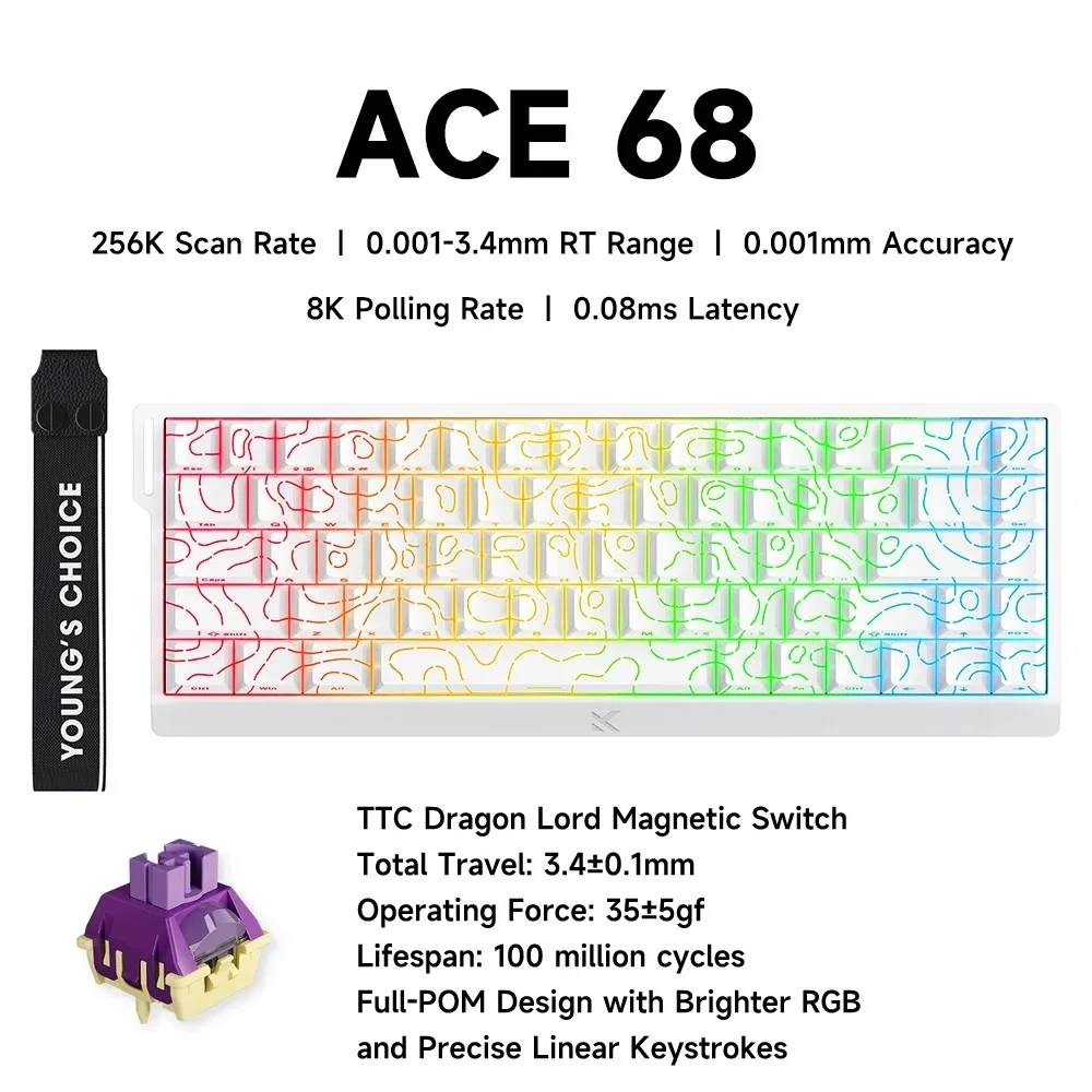 MCHOSE ACE 68 Interruttore magnetico Tastiera da gioco Effetto Hall Trigger rapido Programmabile RGB 8K Hz DKS/MT/TGL/RS/SOCD per Logitech