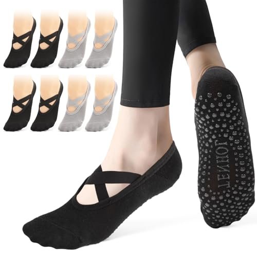 Bafiwu 4 Paia Calzini Pilates Antiscivolo Donna,Yoga Calze Antiscivolo Donna, Calze Pilates per Pilates,Yoga, Balletto,Sport, Danza,35-40