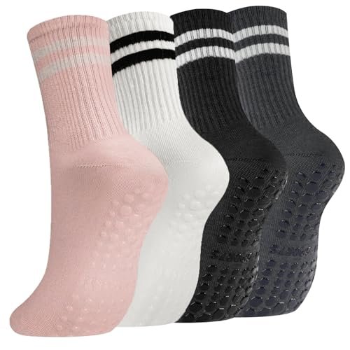 flintronic 4 Paia Calzini Antiscivolo Yoga Donna, Calze in Cotone, Sportivi con Puntini in Gomma per Pilates Balletto Danza Fitness