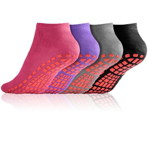 flintronic Calze Antiscivolo per Donna e Uomo, 4 Paia Calzini Antiscivolo Yoga, Calze Yoga, Calzini Pilates Sportivi con Puntini in Gomma per Yoga, Pilates, Balletto, Danza, Fitness