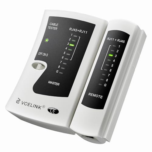 VCELINK Tester Cavi di Rete, Tester RJ45 Professionale POE, Test Ethernet per RJ45/RJ11/RJ12, Grigio
