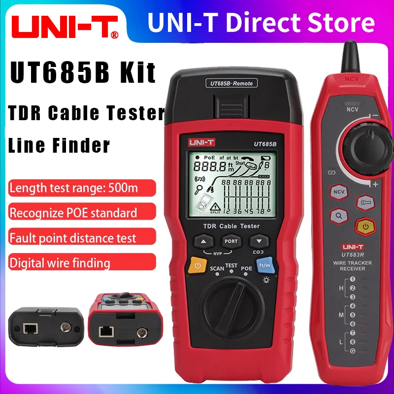 UNI-T UT685B Kit Tester per cavi TDR POE Rete coassiale Line Finder Localizzatore a doppino intrecciato Rilevatore di sequenza di lunghezza Localizzatore di cavi