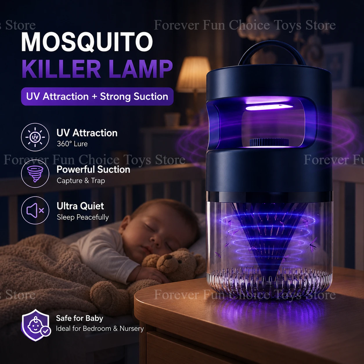Lampada Antizanzare a Inalazione con Luce UV per Uso Domestico Interno, Trappola Silenziosa per Zanzare, Cattura Insetti a LED con Luce Viola e Aspirazione