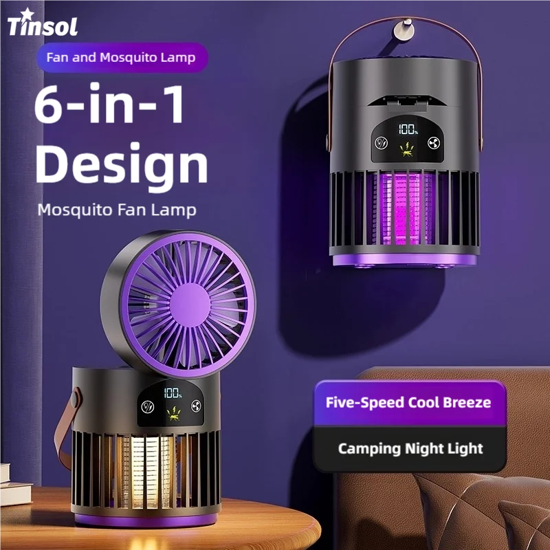Lampada Antizanzare 6-in-1 TINSOL: Ventilatore, Luce Notturna, Trappola Elettrica per Zanzare da Esterno e Attrattore per Zanzare