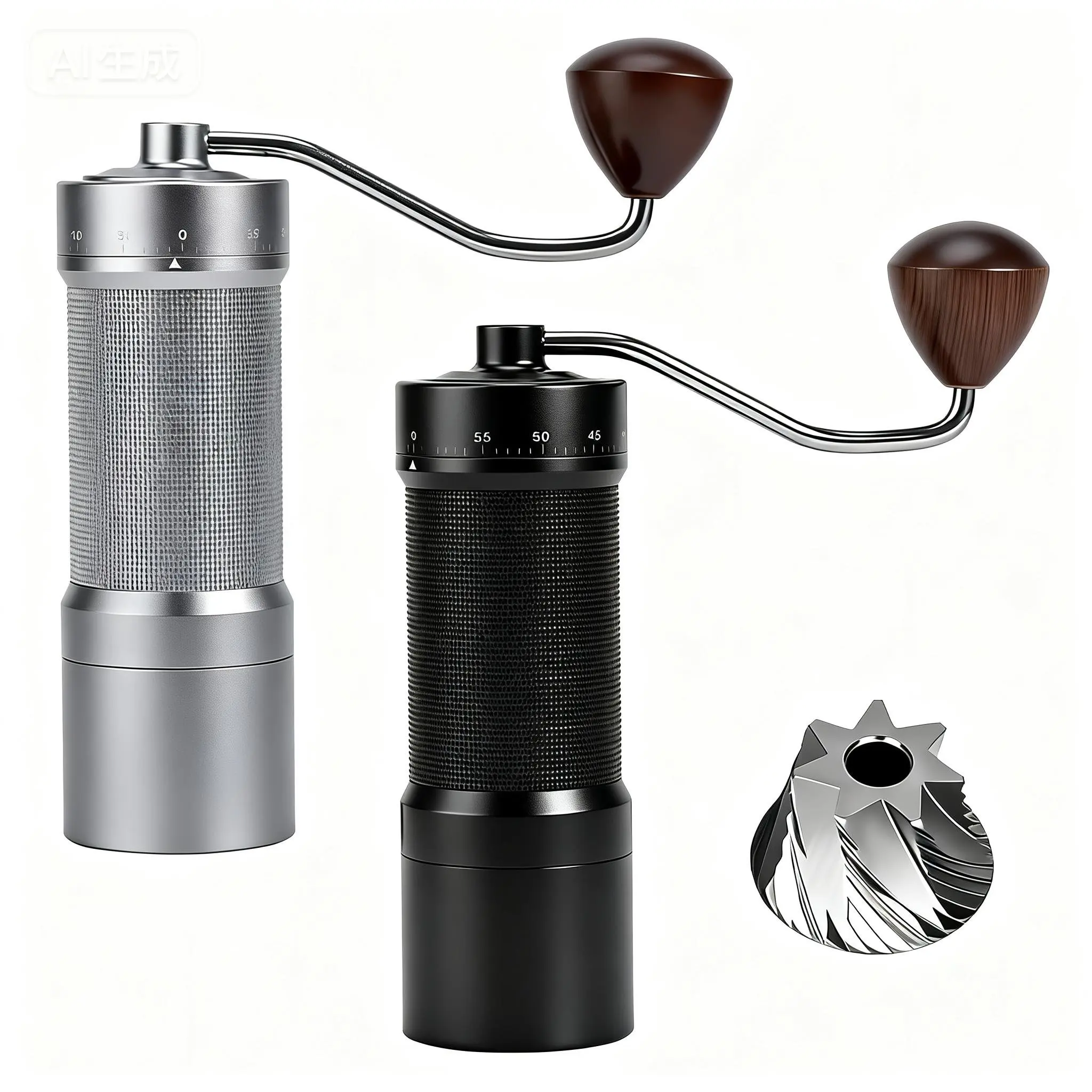 Macinacaffè Manuale Magnetico con 60 Livelli di Regolazione, Macine Coniche in Acciaio Inox da 48MM, Capacità 35g