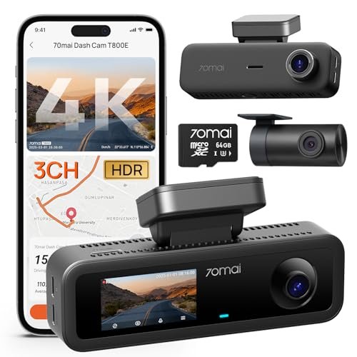 70mai Dash Cam Auto 4K 3 Canali T800E, Telecamera Tripla Ant