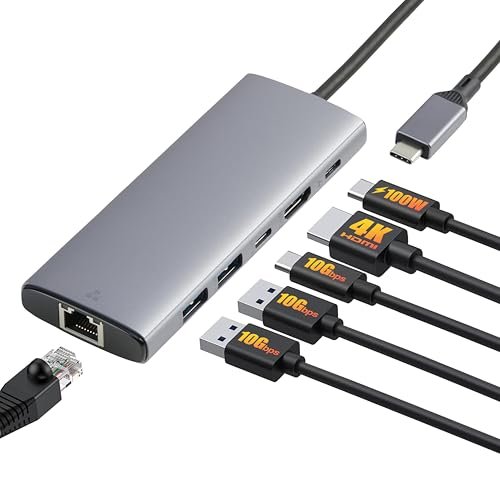 Amazon Basics 6-in-1 USB-C 3.2 (10G) Hub, 1 USB-C 100W PD In