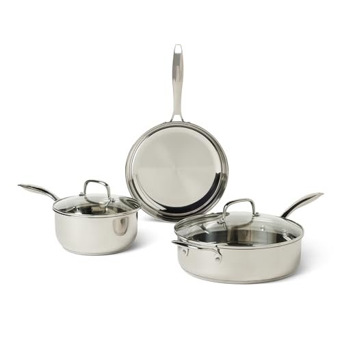 Amazon Basics Pentole in Acciaio Inox, Set di 5 Pezzi, Adatt