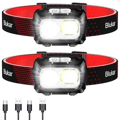Blukar Torcia Frontale LED 2 Pezzi, 2000 Lumen Lampada Front