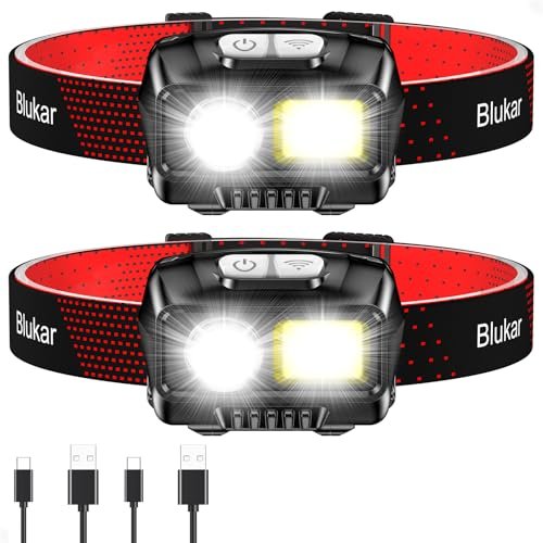 Blukar Torcia Frontale LED, 2 Pezzi 2000LM Lampada Frontale 