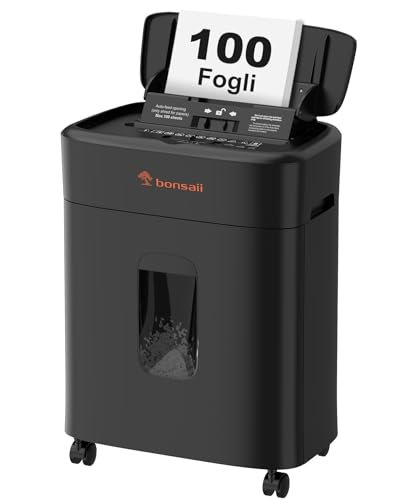 Bonsaii Distruggidocumenti 100 Fogli Auto-Feed, cestino 16 L