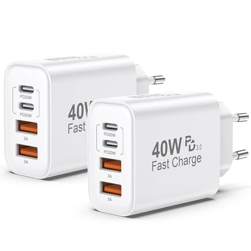 Caricatore USB C 2 Pack,40W 4-Porte Multiplo USB C & USB-A R