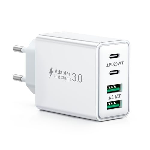 Caricatore USB C Presa, 40W 4-Porto Alimentatore USB Multipl
