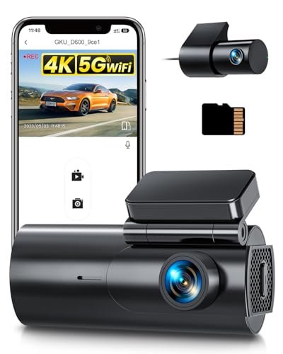 GKU Dash Cam Auto 4K+1080P, 5GHz WiFi Telecamera per Auto co
