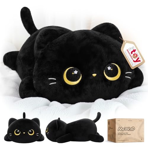 Mewaii Peluche Gatto Nero, Cuscino Kawaii Lavabile, Regalo, 