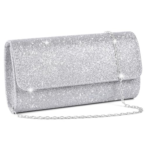 OSDUE Pochette Donna, Argento Cerimonia Borsa con Catena Clu