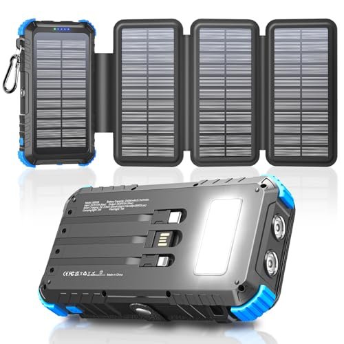Power Bank Solare da 20000mAh con 4 Pannelli Solari, Power B