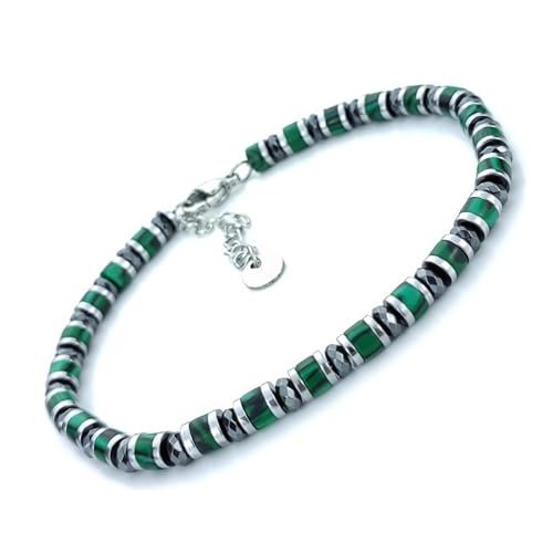 SAGA GIOIELLI® Bracciale Uomo Rondelle Pietre Dure Acciaio 