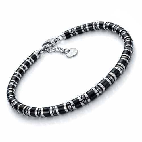 SAGA GIOIELLI® Bracciale Uomo Rondelle Pietre Dure Acciaio 