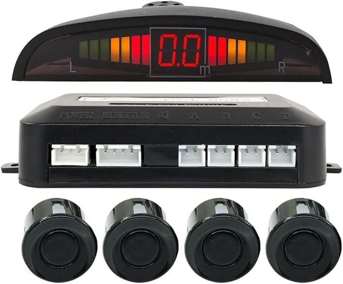 SQUADO Kit 4 Sensori di Parcheggio Wireless Neri con Display