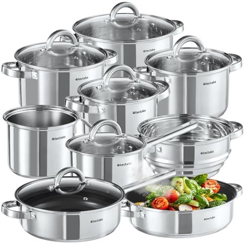 tectake® Set di Pentole, 15 Pezzi, Batteria di Pentole e Pa