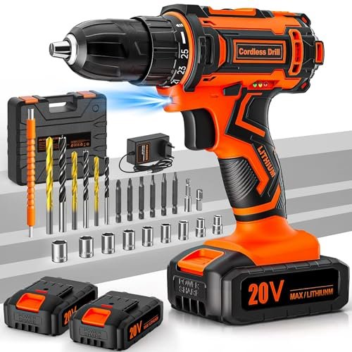 Trapano Avvitatore a Batteria 20V, 2 Batterie 2.0Ah, Max 42N